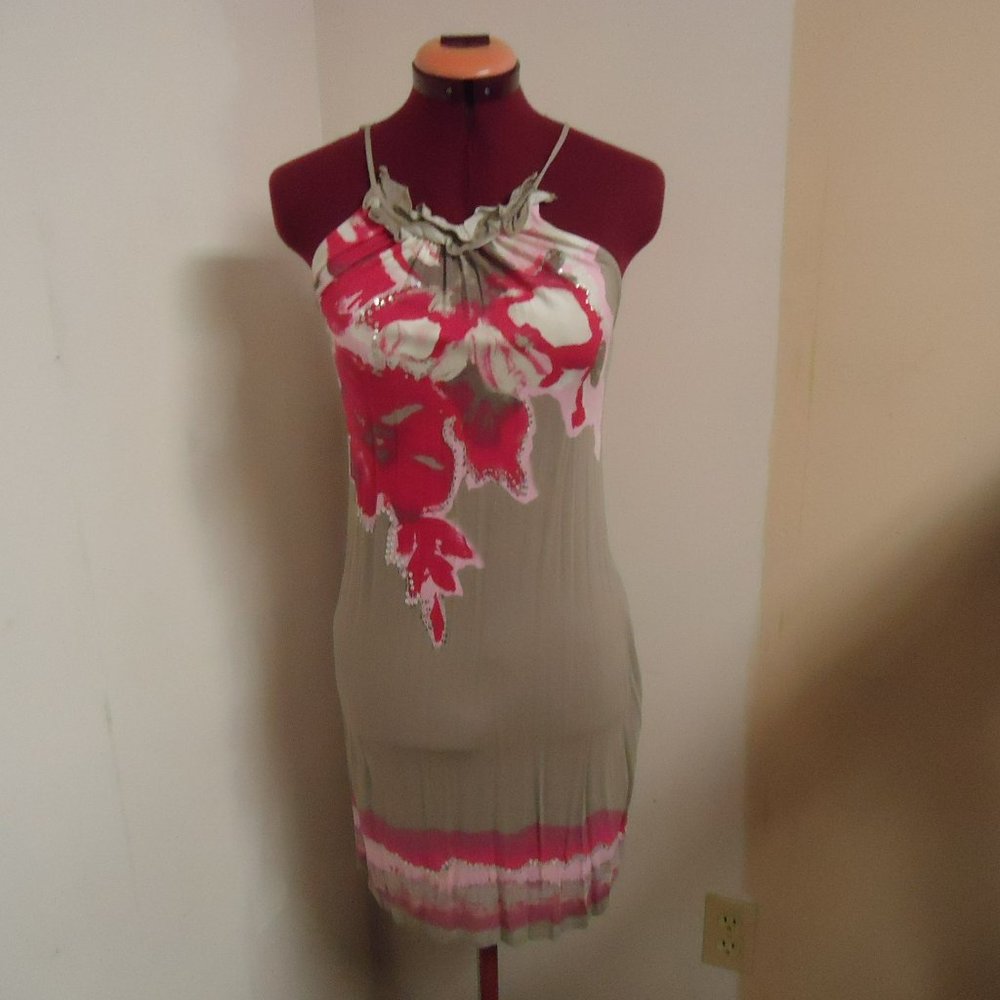 INC International Concepts Small Taupe and Pink Yoke Neckline Mini Dress